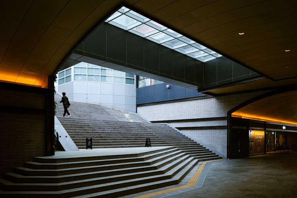 a person walking up a set of stairs