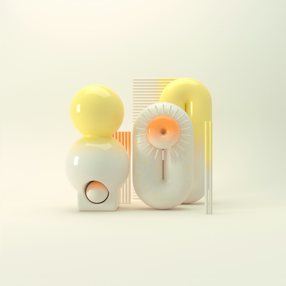 a yellow and white object sitting on top of a table
