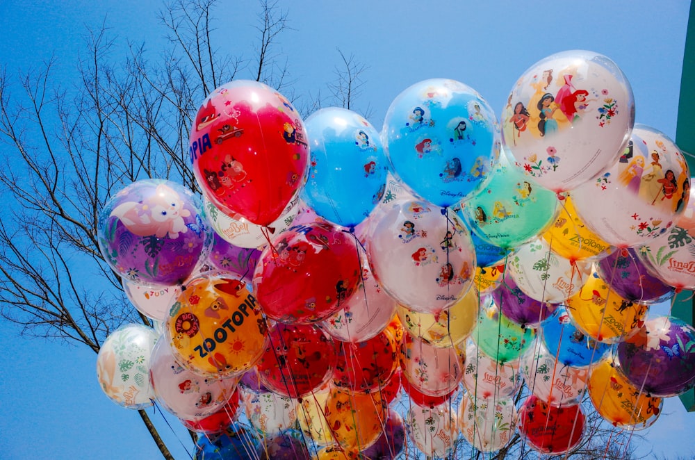 a bunch of balloons that are in the air