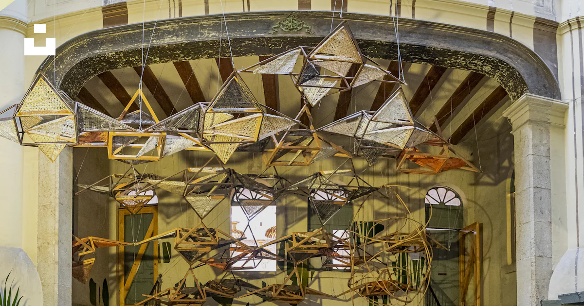 Hanging Objects Examples A building with a bunch of hanging objects in the middle of it photo ...