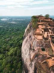 a view of a cliff with a building on top of it