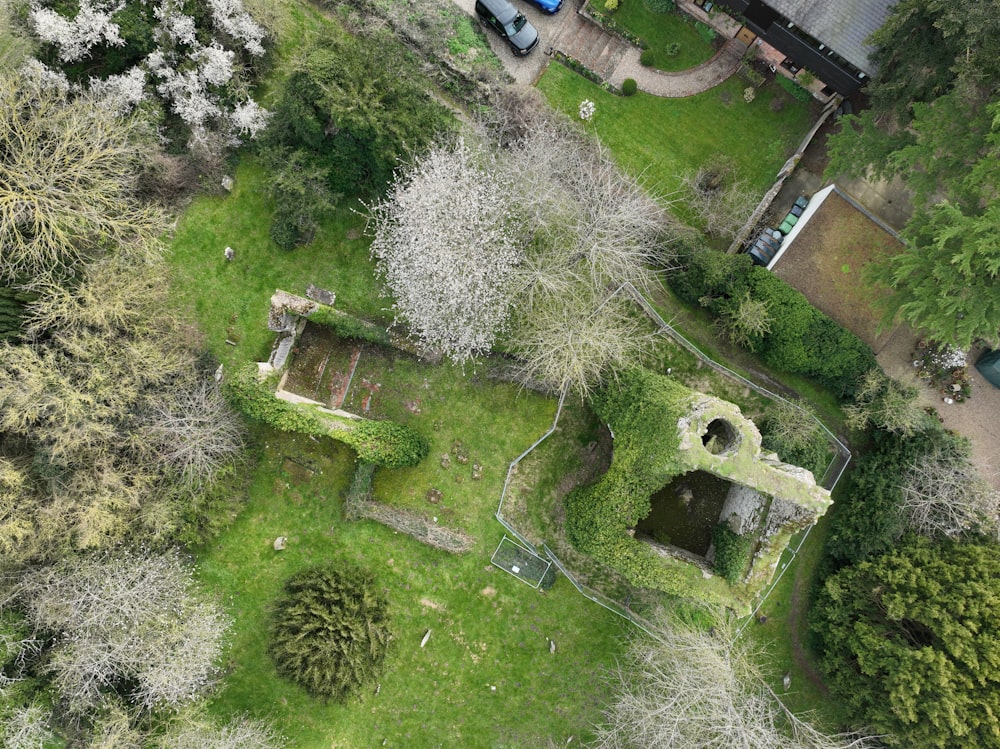 une vue aérienne d’un parc avec beaucoup d’arbres