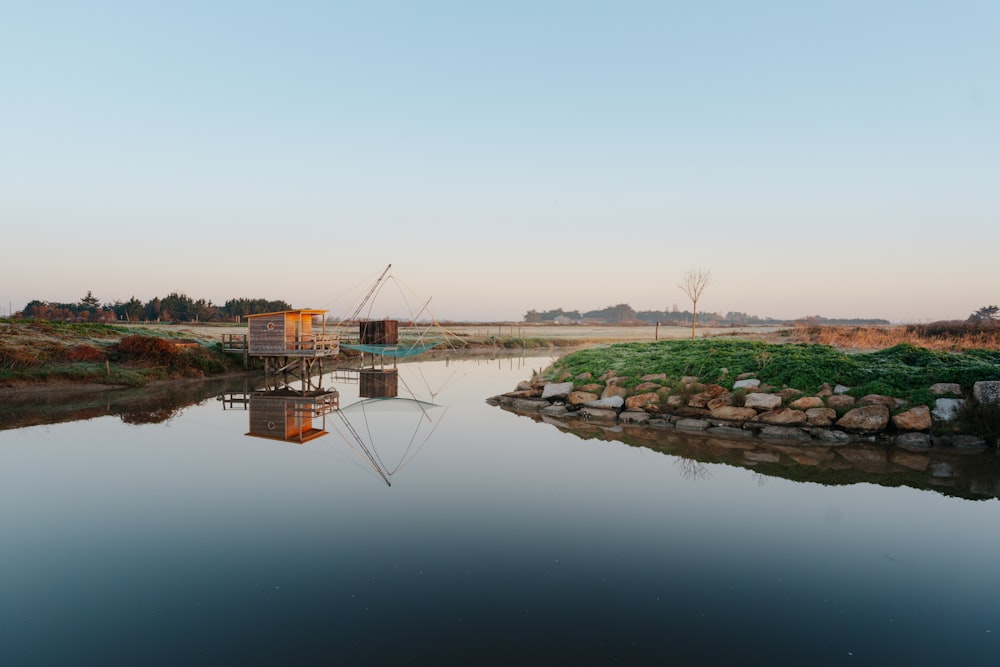 a body of water with a boat in it