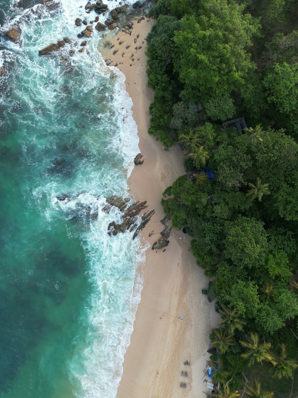 an aerial view of a sandy beach and ocean