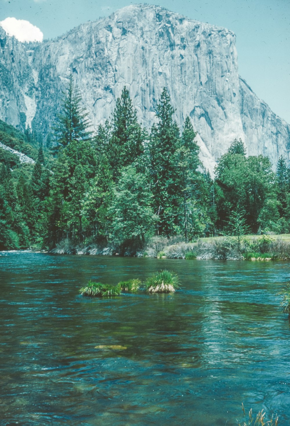 a river with a mountain in the background