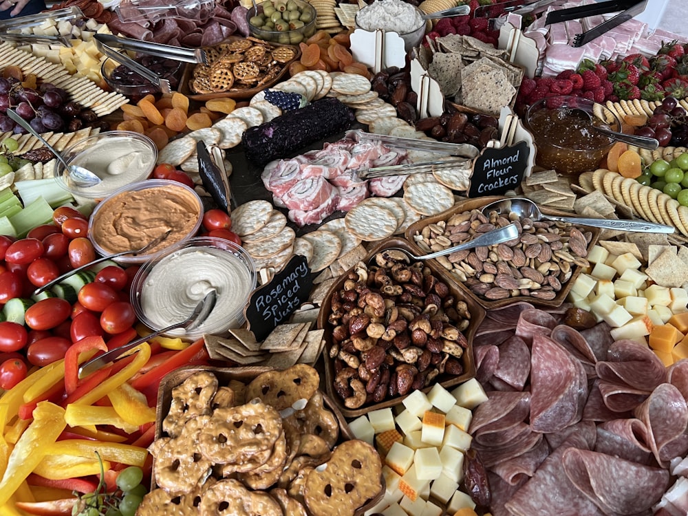 a table filled with lots of different types of food