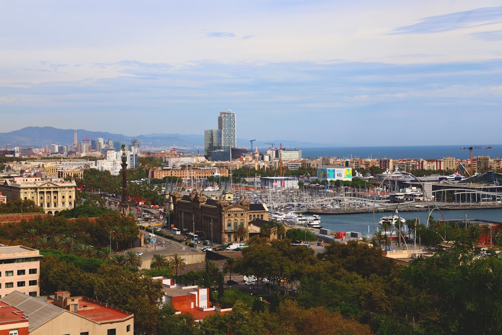 a view of a city with boats in the water