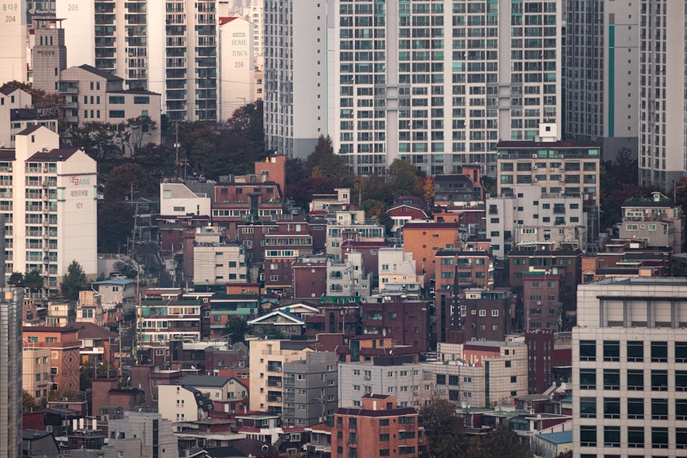 Una ciudad con muchos edificios altos al fondo