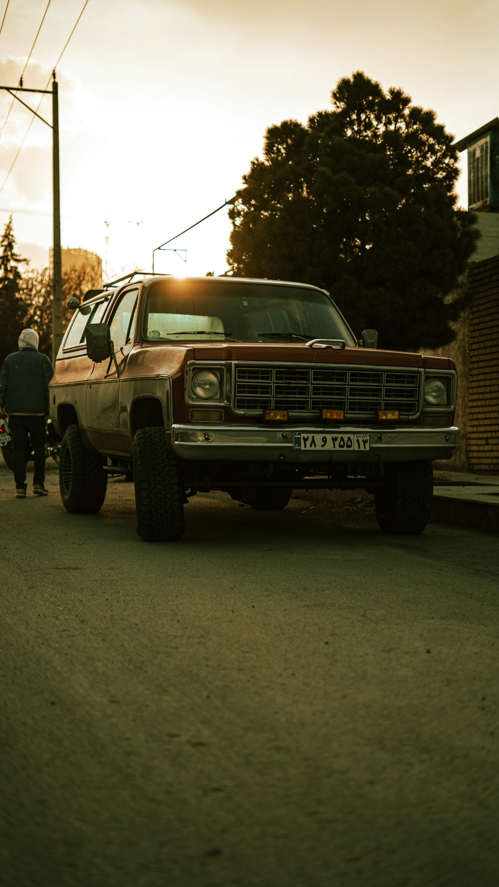 a truck parked on the side of a road