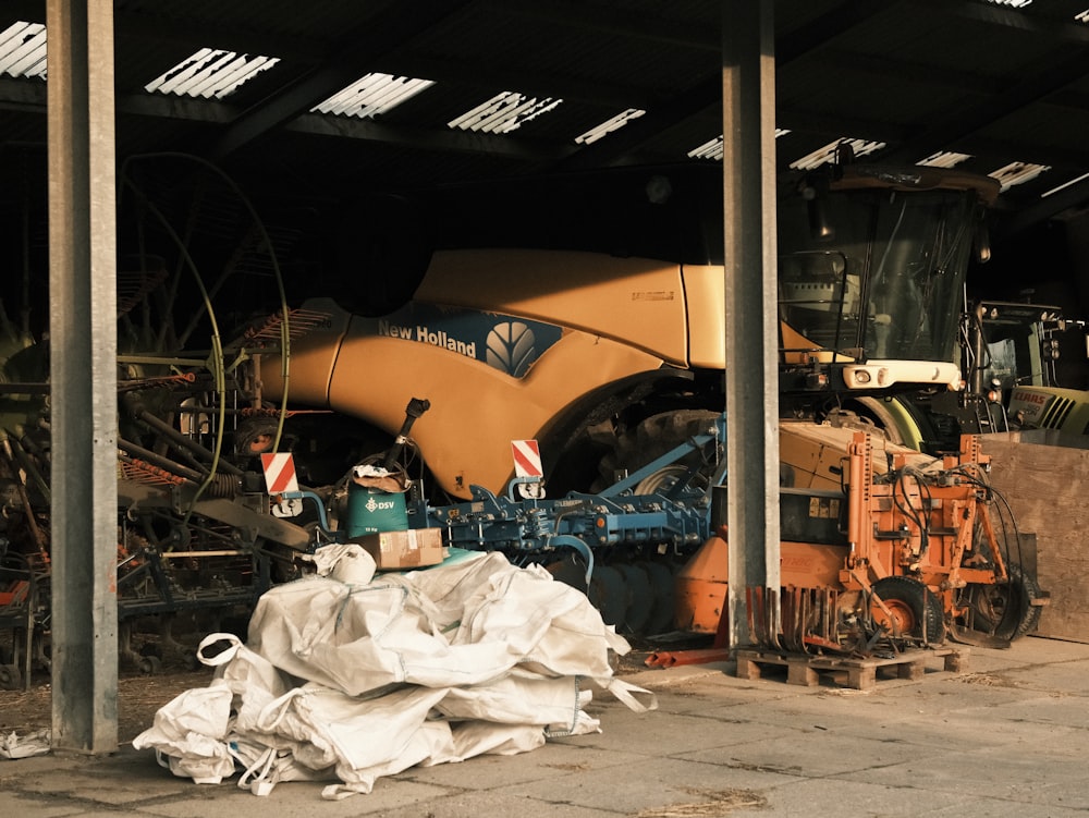 a large machine is parked in a garage