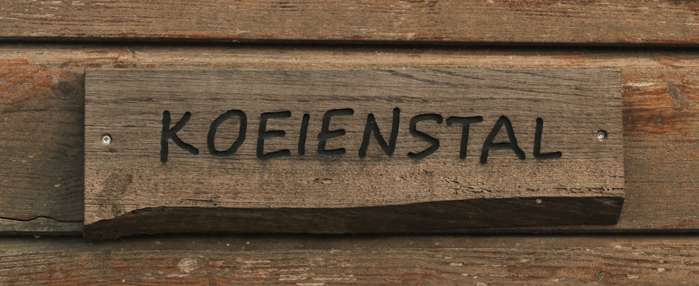 a close up of a wooden sign on a building