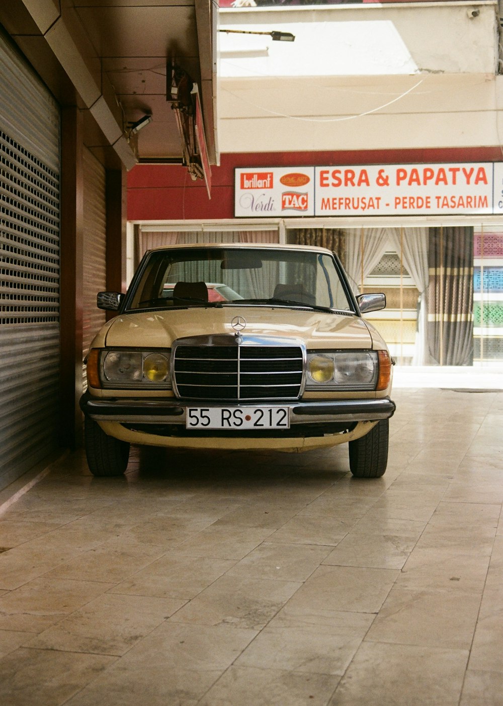 a car parked in front of a building