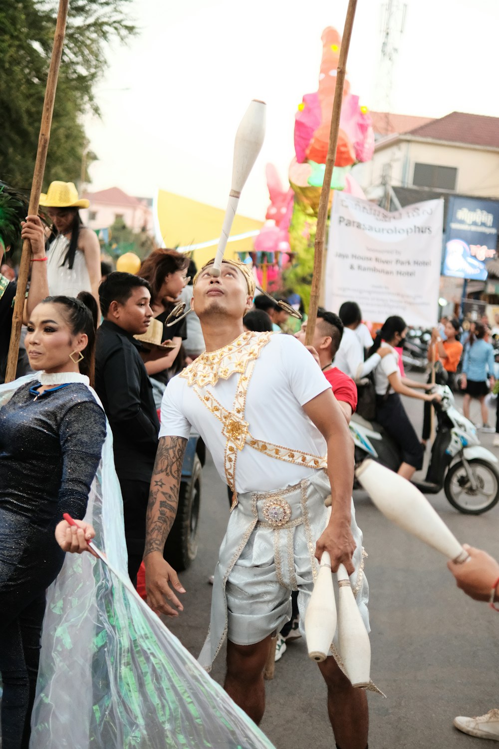 a group of people walking down a street