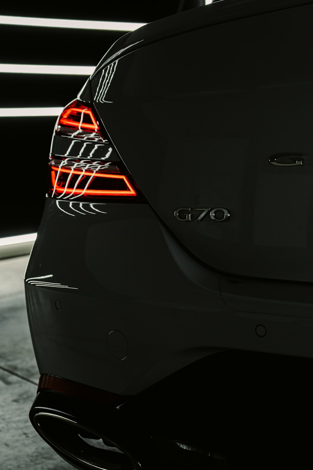 a close up of the tail lights of a car