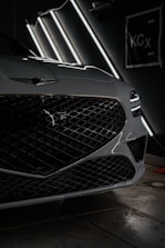 a close up of the front of a car