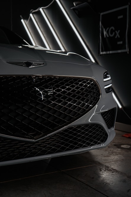 a close up of the front of a car