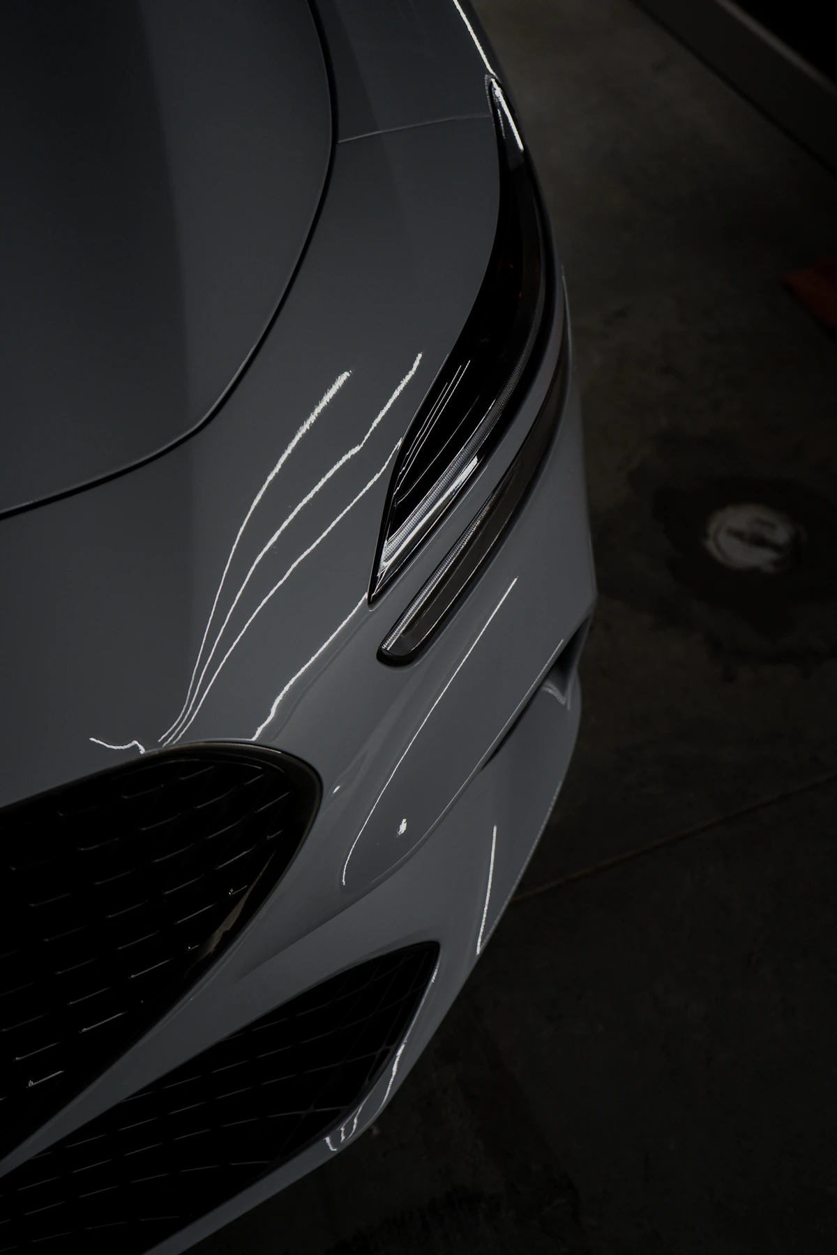 Freshly ceramic-coated glossy car surface