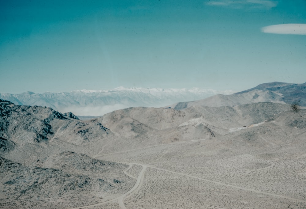 a view of a mountain range from a plane