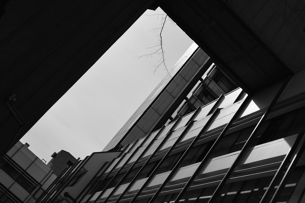 a black and white photo of a tall building