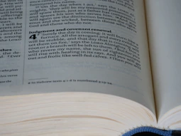 a close up of a book with an open page