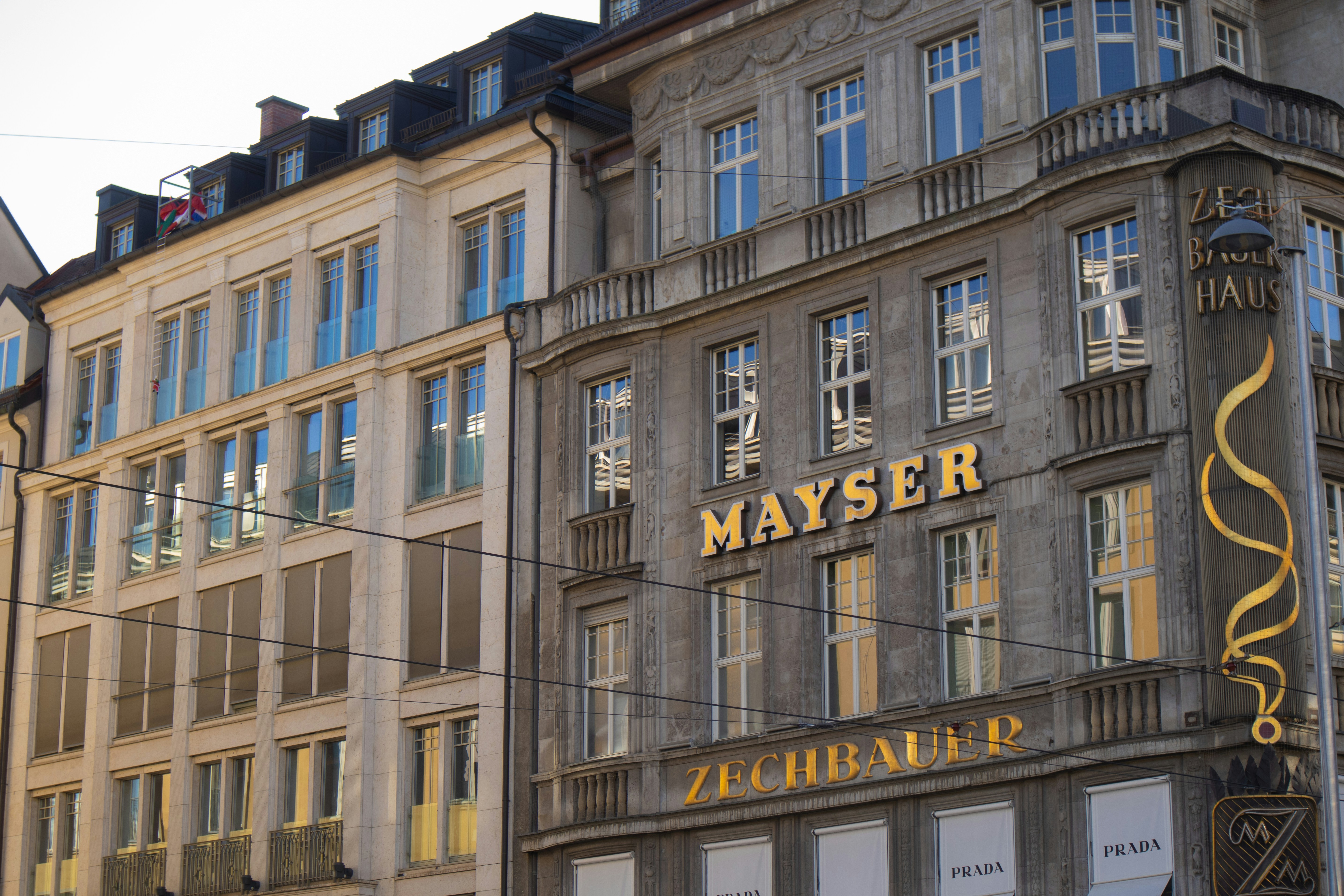 a building with a sign that says mayer on it