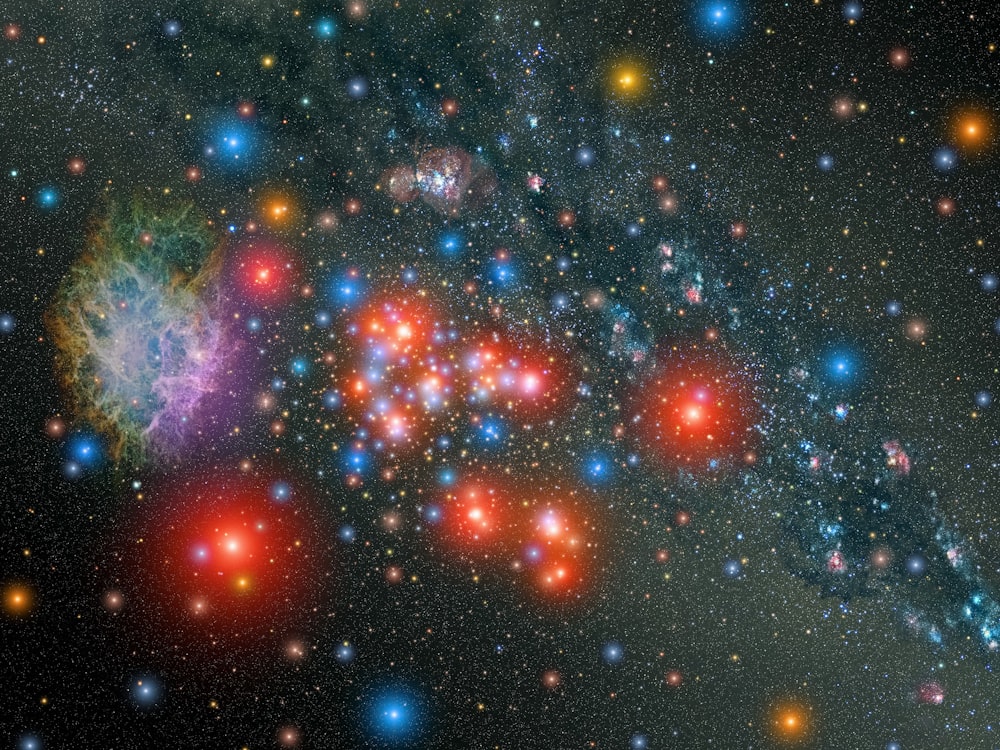 a cluster of colorful stars in the sky