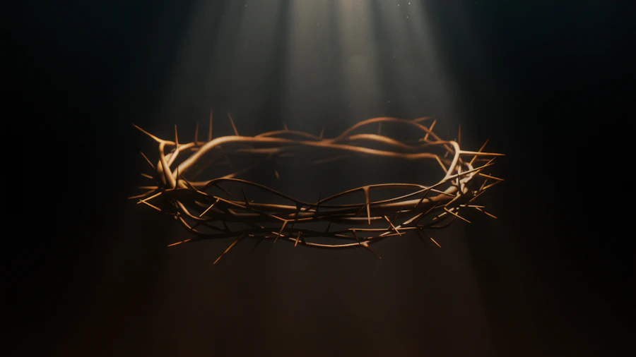A crown with bright rays of light streaming from behind it, evoking Christ exalted