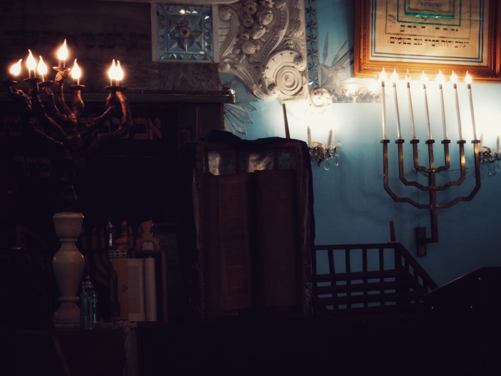 a hanukkah menorah hanging on a wall