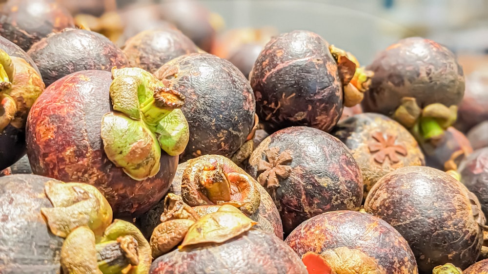 a close up of a bunch of fruit