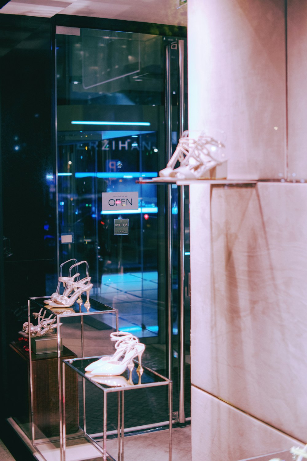 a display of shoes in a store window