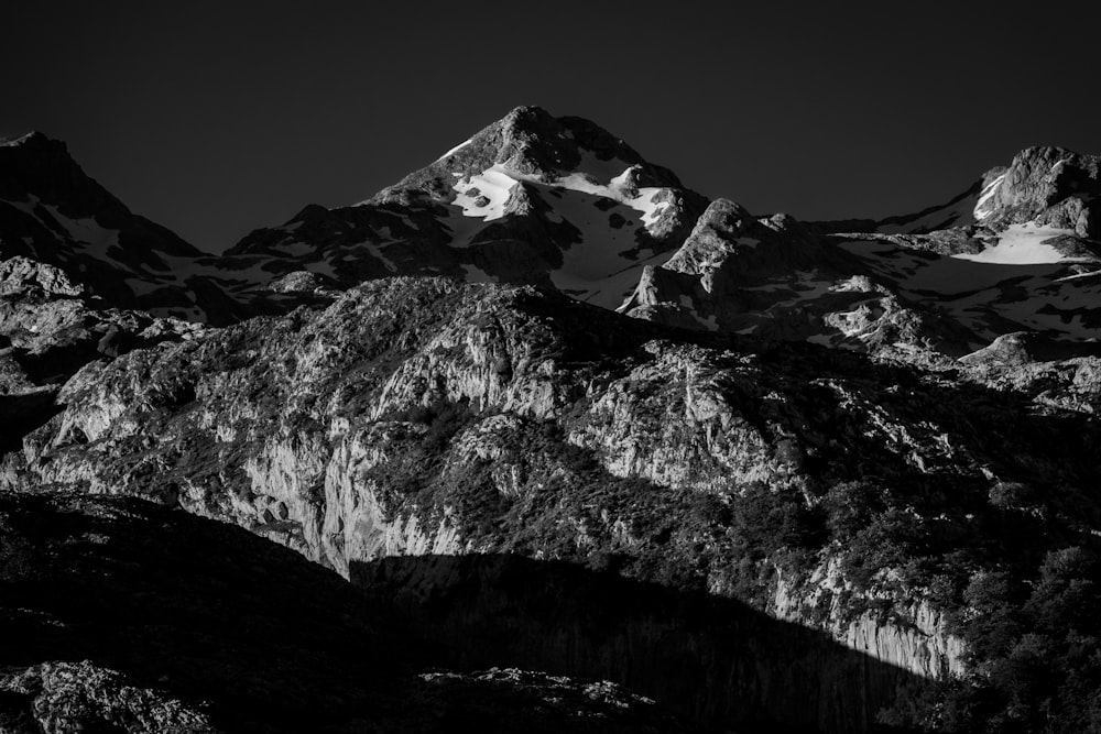 a black and white photo of a mountain range