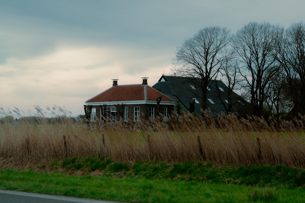 a house sitting in the middle of a field