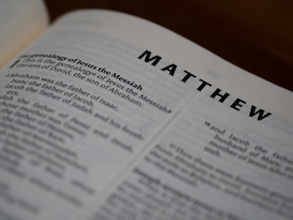 a close up of a book with the word mathew on it