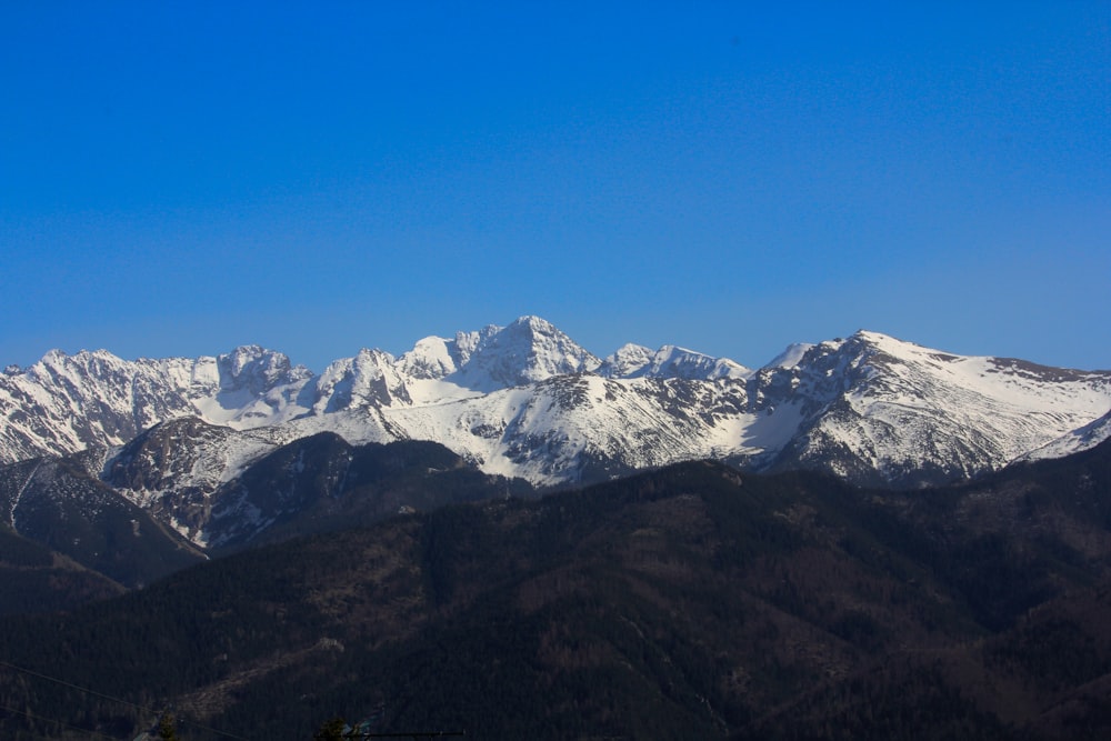 a mountain range with snow covered mountains in the background