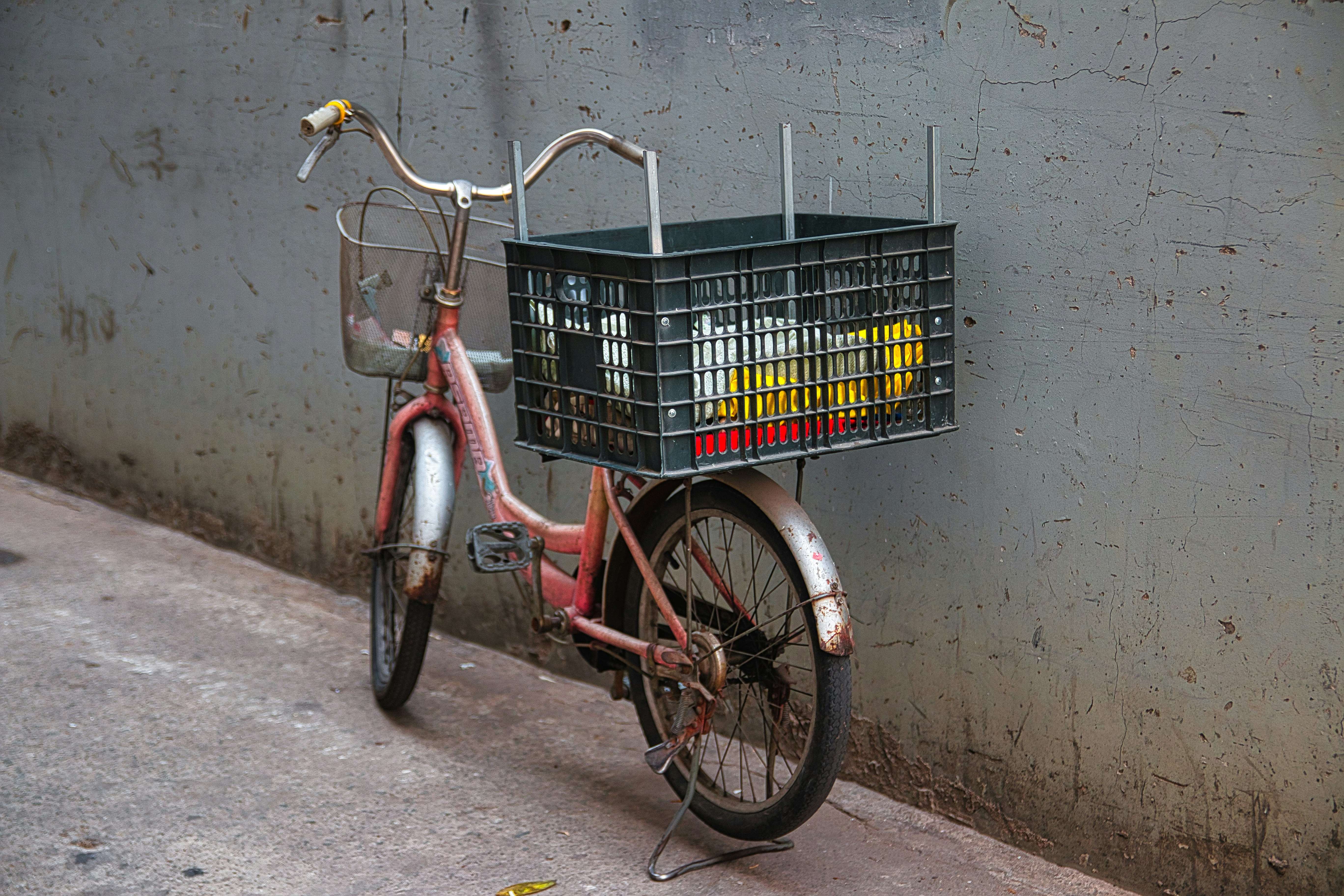 a bike with a basket on the back of it