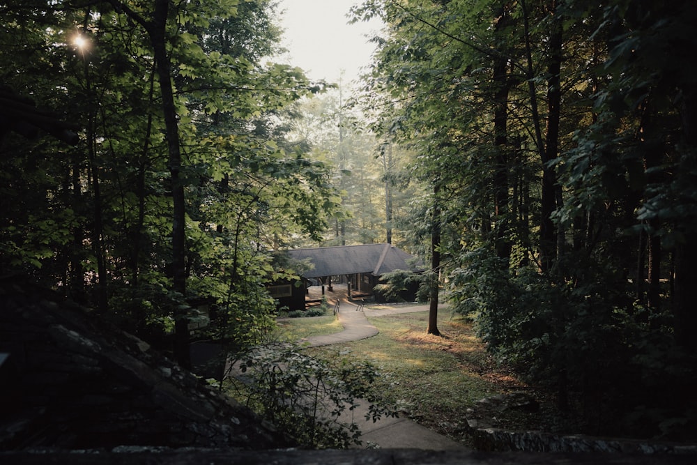 a house in the middle of a wooded area