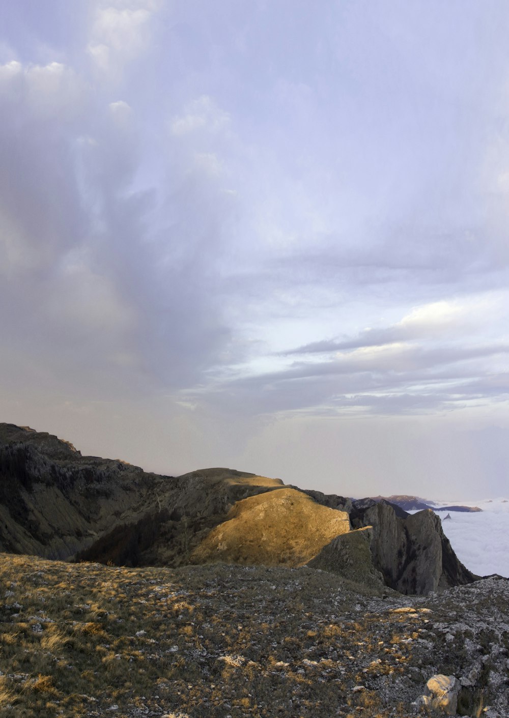 a view of the ocean from the top of a hill