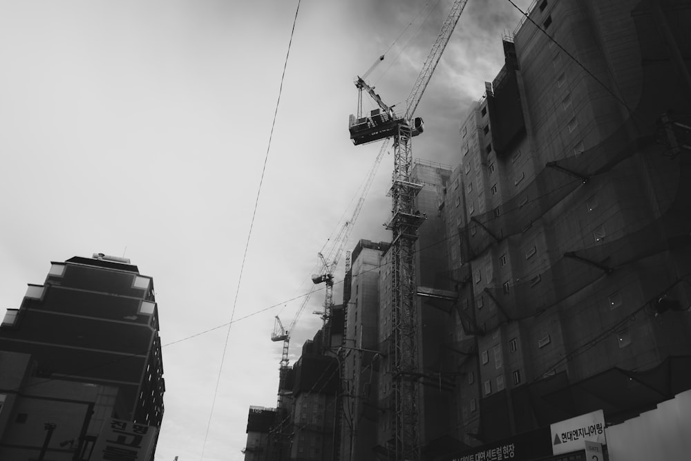 a black and white photo of a construction site