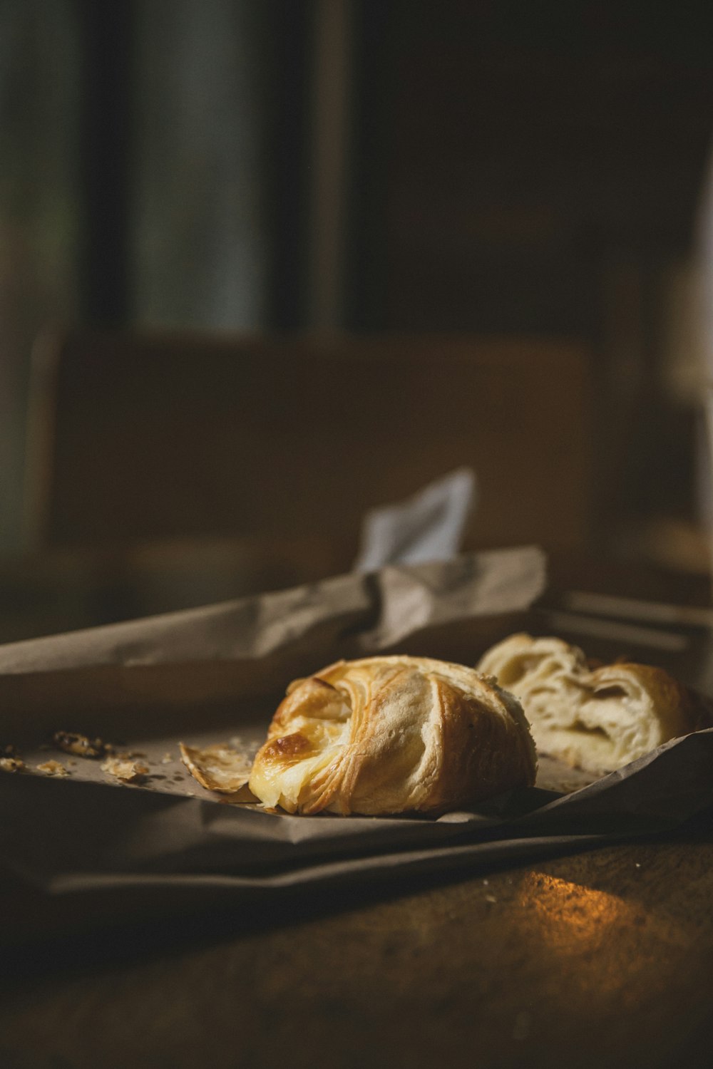 a couple of rolls sitting on top of a table