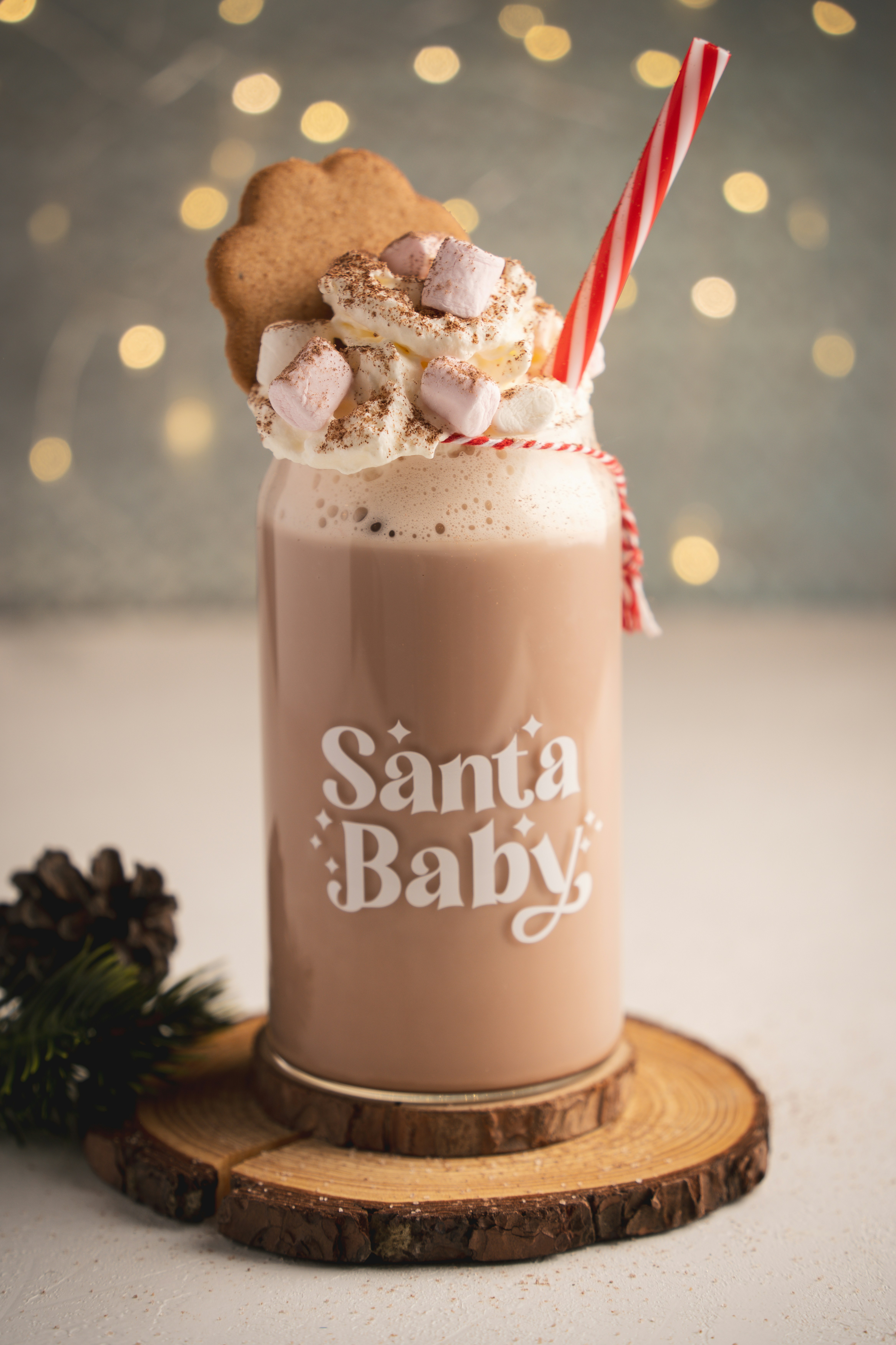 a drink with a cookie on top of it