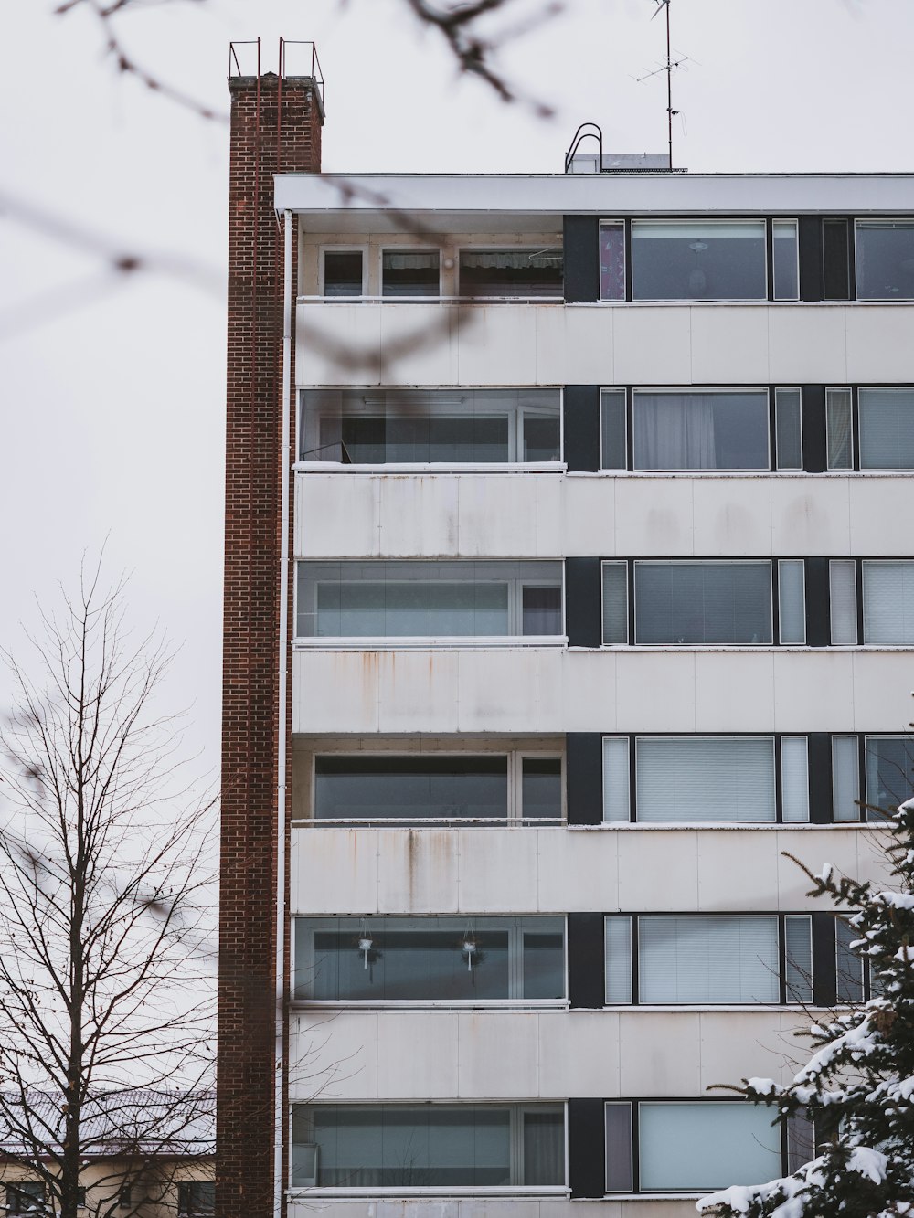 a tall white building with lots of windows