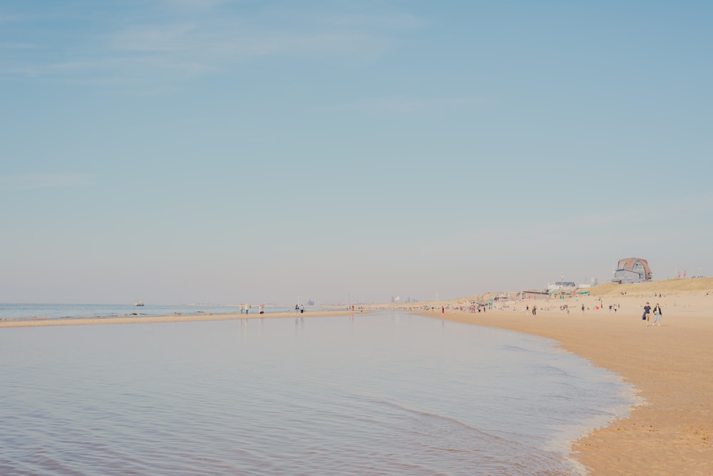 a group of people standing on top of a sandy beach