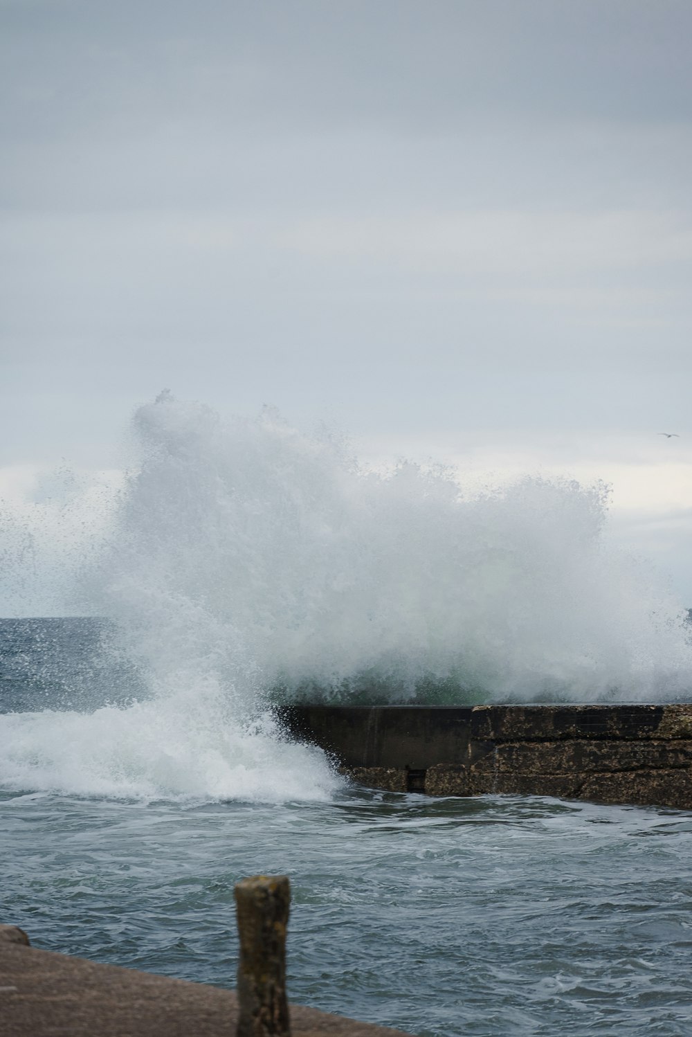 eine große Welle, die gegen das Ufer des Ozeans bricht