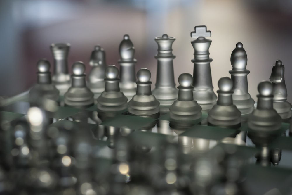 a close up of a set of chess pieces