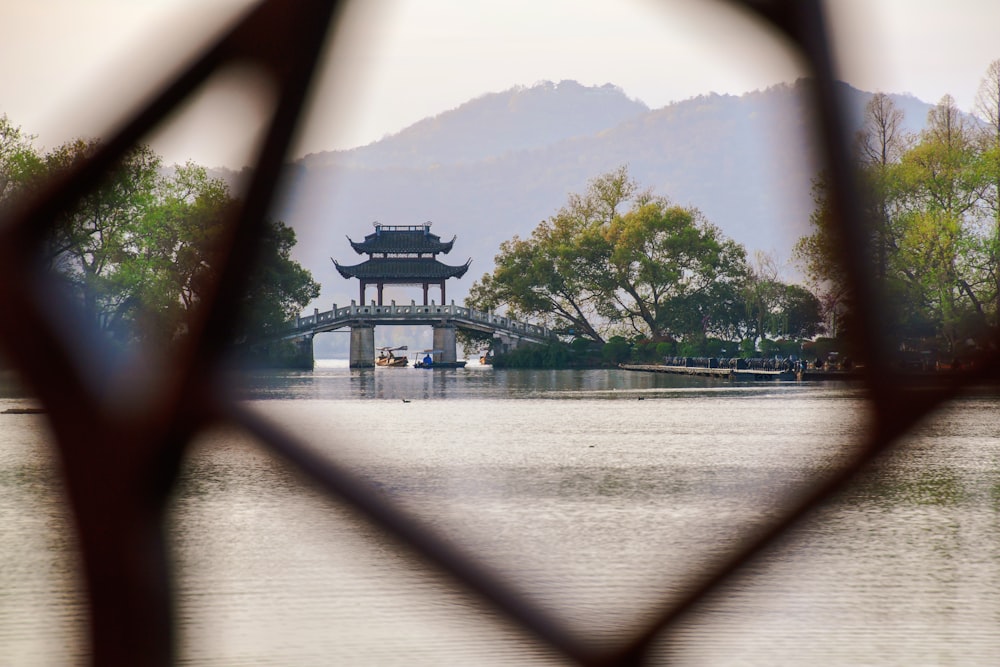 a view of a bridge over a body of water