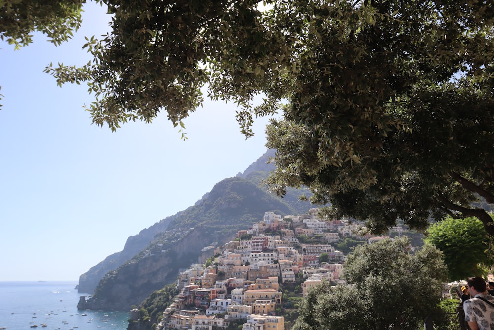 a view of a village on a hill near the ocean