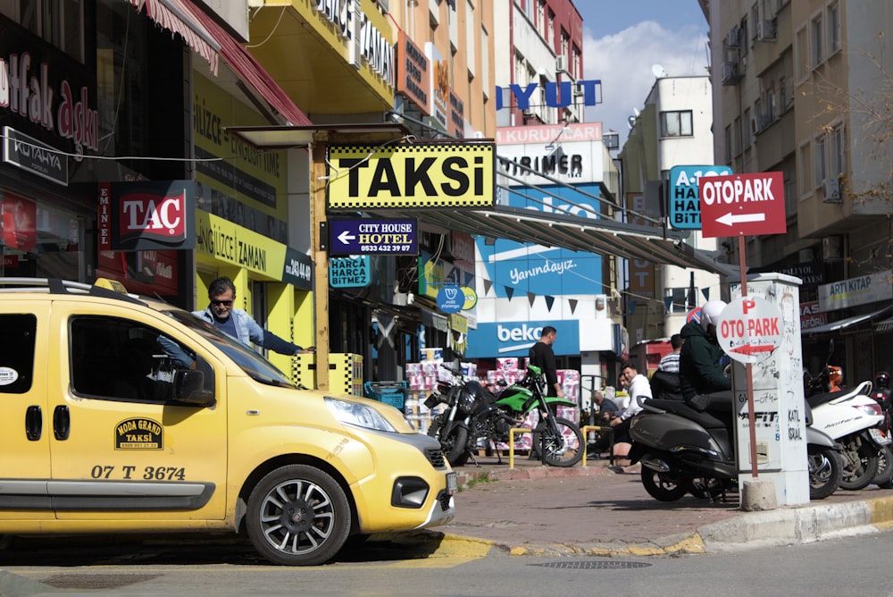 a yellow van parked on the side of a street