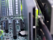 a close up of a computer motherboard with many components