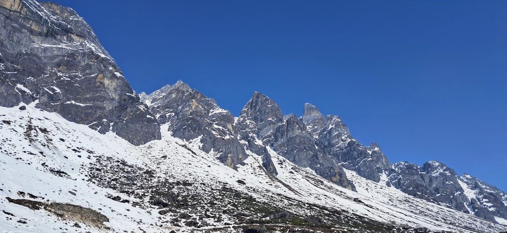 a snow covered mountain with a clear blue sky