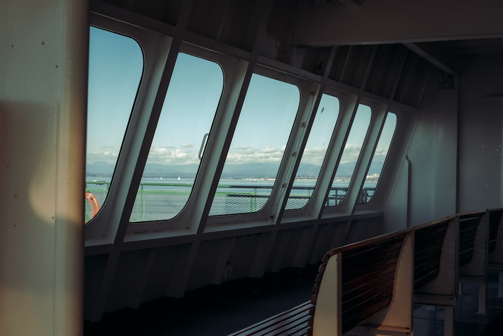 a view of a body of water from inside a boat